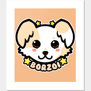 KAWAII Chibi Borzoi Dog Face Posters and Art